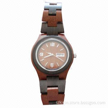Wooden Wristwatch with Stainless Steel Buckle, Japan High-precision Quartz Movement, with Calendar